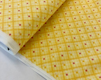 Tela de algodón a cuadros amarillos, estampado de rombos, fabricada en Japón, 112 cm de ancho (BTY)