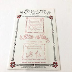Lace Tales Embroidery Transfers, phrases and figurative designs, A Chorus Line, Sunday&#39;s Child, owls on branch, Iron on embroidery transfer