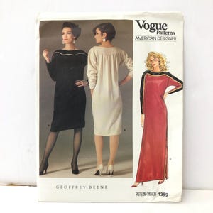 Vogue 1389 American Designer Geoffrey Beene Misses&#39; Dress, Vintage 80s Uncut Sewing Pattern, size 14 bust 36&quot;