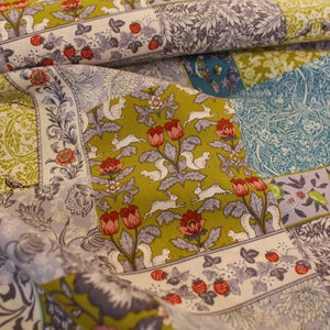 Stampa Art Nouveau Symphony Teal & Yellow Collage Quilting in cotone, tessuto floreale stampato, lenzuola in cotone, tessuto Made in Japan