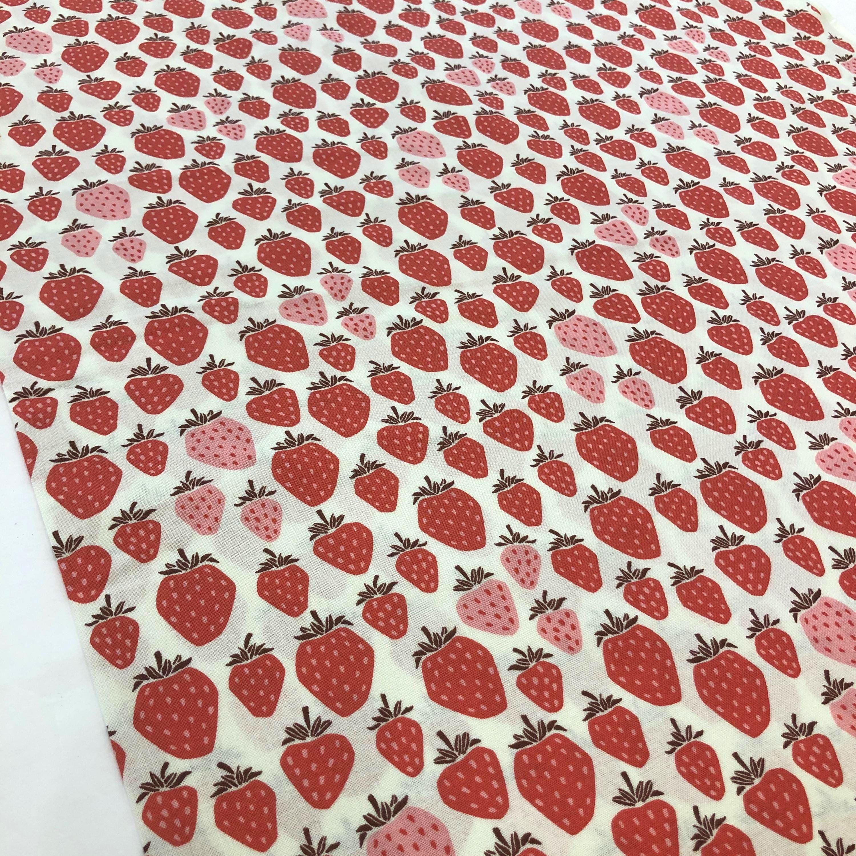Strawberry Print Fabric on White Ground, Cotton + Steel Japanese