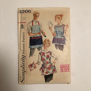 Simplicity 3206, Vintage 60s Simplicity Misses&#39; and Men&#39;s Apron and Pot Holder, size 10-12