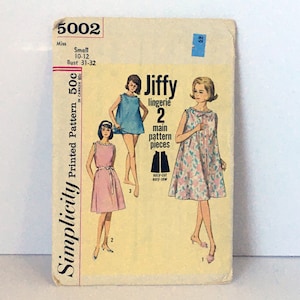 Vintage 1960&#39;s Simplicity 5002, Misses Jiffy Shift-Nightgown, Top and panties, Easy Sew Vintage Pattern, Sz Small 10-12, Bust 31&quot;-32&quot;