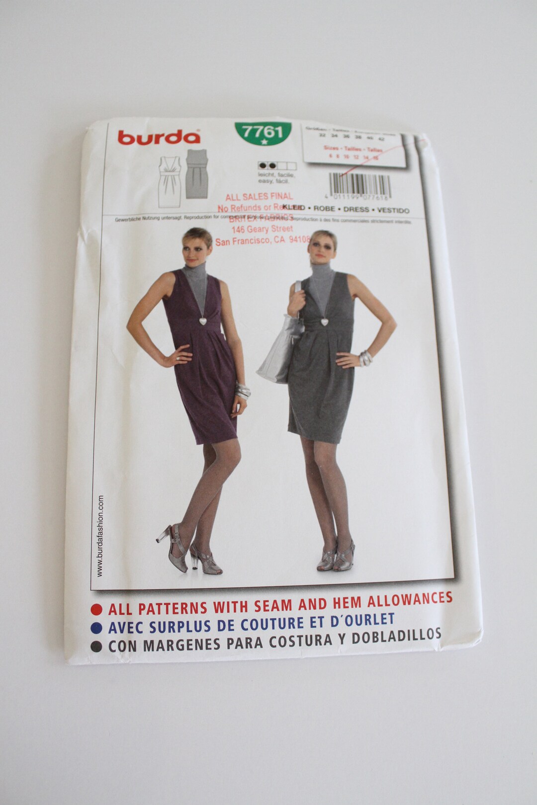 Burda 7761 Sewing Pattern, Burda Patterns,knit Dress Sewing Pattern