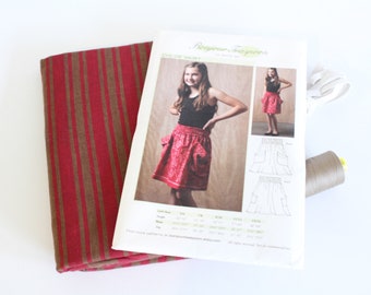 Magenta Stripe Chloe Skirt fabric and Pattern Kit, Skirt Sewing Kit, Chloe Skirt sewing kit with fabric pattern elastic and thread