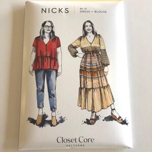 Nicks Dress & Blouse Paper Sewing Pattern by Closet Core, Sizes: 0-20 + 14-32