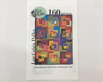 Log Cabin Polka Scrappy Quilt Quilting Pattern, by Bella Nonna, 56x74.5" finished