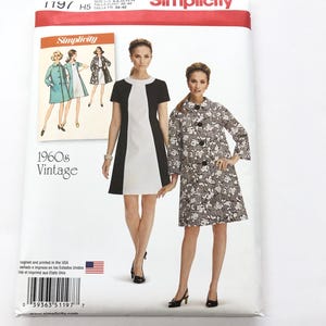 Vintage Reproduction 1960&#39;s Single breasted Coat & Dress pattern, 1960&#39;s simplicity 1197, simplicity pattern, size H5 6-14 bust 30.5-36&quot;