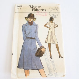 Vintage Vogue Dress Sewing pattern, Woven dress sewing pattern, long or short sleeve 1970&#39;s dress pattern, vogue 9059, dress/w yoke & collar