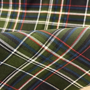 Black, Olive Green, White, Blue & Red Plaid Printed Corduroy Fabric,  Cotton Corduroy Fabric, Check Corduroy fabric, 43&quot; wide 2 yard remnant