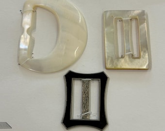 Vintage 30s/40s MOP and Metal Art Deco Slide Buckles, lot of 3
