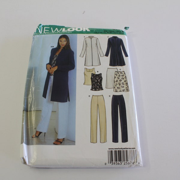 New Look 6163 Sewing Pattern, Jacket Top  pants and skirt pattern, New Look Sewing, Size A, US Size 8-18, 31 1/2"" - 40", Waist 24" - 32"