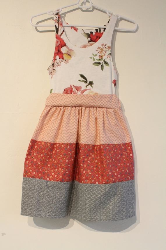 Girls Knit Top Woven Skirt Dress Size 9-10, Floral Print