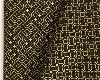 Shippou Metallic Gold on Black Printed Metallic Fabric, made in japan fabric, Sevenberry fabric, last 1 yard remnant