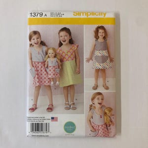 Simplicity Sewing Pattern 1379, Child&#39;s Dress and Dress for 18&quot; Doll, Size 3-8, 20.5-23.5W, chest 22-27&quot;
