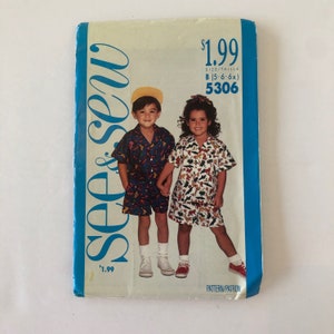 Vintage 1990&#39;s Children&#39;s Clothing pattern, See & Sew 5306, 1990&#39;s children&#39;s wardrobe, vintage sewing pattern, 90s kid fashion, Size 5-6X