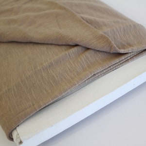 Tan Striated Cotton Spandex Blend Fabric yardage with slubs and texture, Tan colored stretch fabric, cotton spandex Blend Fabric Yardage