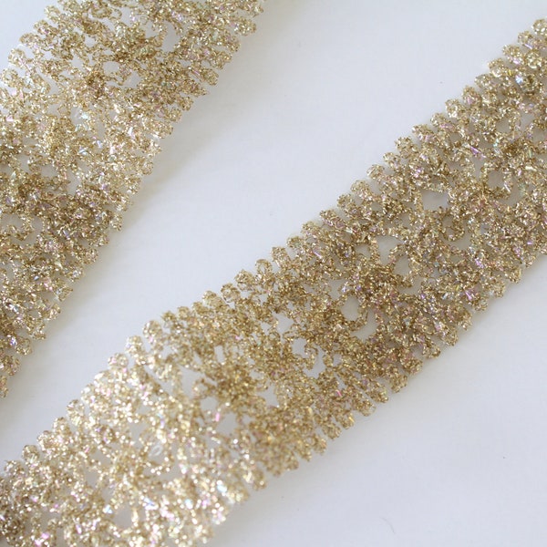 Pair of 13" pieces of 1960s Gold metallic trim, 1.5" wide, Aurora Borealis rainbow film throughout, Costume Sewing Project