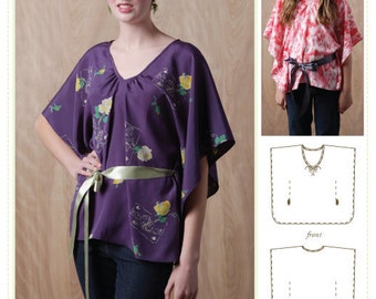 Kids Tween Adult Flowing Butterfly Sleeve top Printed Paper Sewing pattern, 6 sizes