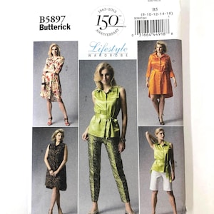 Butterick B5897 misses &#39;Oberteil, Kleid, Gürtel, Shorts, Hose und Slip Ungeschnittenes Schnittmuster, Größe 8-10-12-14-16 Büste 31,5-38