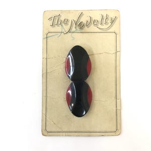 Vintage 20s 30s Carved Art Deco red & black celluloid Plastic Buckle with metal center bar, 2.75&quot; wide x 1&quot; tall, Red Black vintage buckle