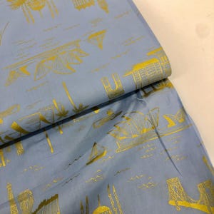 Rifle paper co. fabric, Les Fleurs City Toile Pale Blue Lawn, Cotton and Steel fabric, Rifle paper company metallic Fabric, Blue City Toile