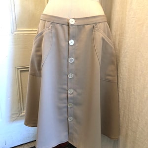 OOAK Tan Button Front Gabardine Skirt with Oversized Patch Pockets, Sample Sale XXL, 36" waist