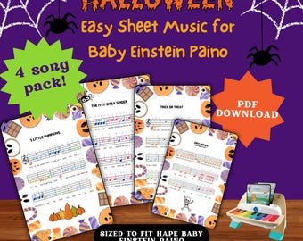 Easy Sheet Music for Baby Einstein Paino - HALLOWEEN EDITION - four-song pack!