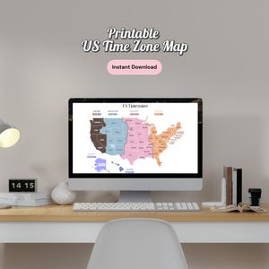 Druckbare US Zeitzone Karte | Haus Büro Dekor | Meeting-Planer für entfernte Mitarbeiter | USA Wandkunst für Profis | Sofort Download