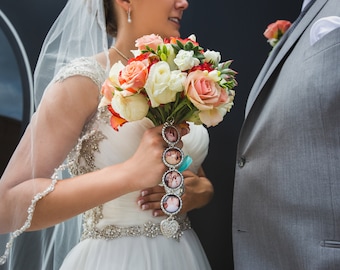 Custom Personalized Photo Double Bottle Cap Wedding Bouquet Charm for something treasured