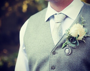 Custom Personalized Photo Bottle Cap Groom's Boutonniere Charm for something treasured