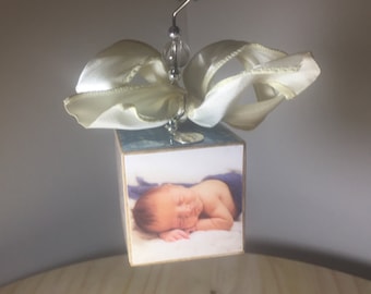 Baby Announcement Ornament , Personalized Photo Block Ornament Keepsake, Photo Ornament