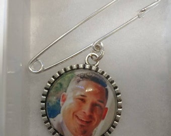 Custom Personalized Photo beveled pendant base Groom's Boutonniere Charm for something treasured