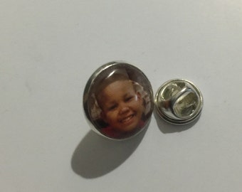 Personalized photo Lapel Pin or Tie tack, Memorial Keepsake, wedding keepsake.