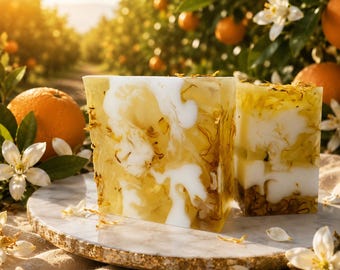 Jabón en barra de glicerina Arizona Orange Grove con pétalos de caléndula – Jabón hidratante botánico