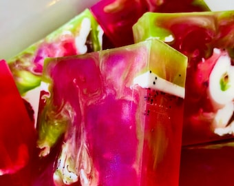 Jabón en barra de glicerina con aroma a sandía y semillas de amapola – Barras artesanales con aroma a frutas de verano