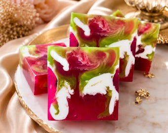 Jabón de glicerina con aroma a sandía, azúcar y semillas de amapola (pastilla individual) – Jabones artesanales con aroma a frutas de verano