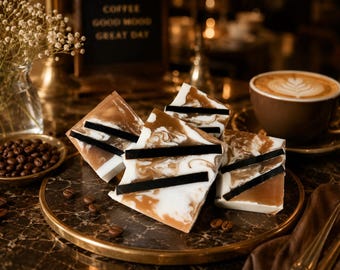 Jabón de glicerina Mocha Reserve Espresso: aroma a café, remolinos de chocolate, jabón artesanal hecho a mano.