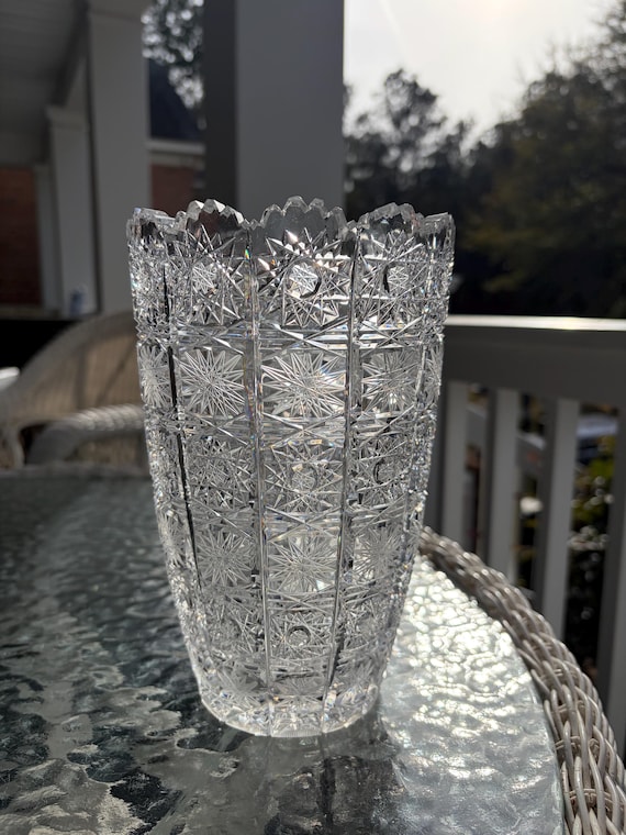 BOHEMIA CRYSTAL 花瓶 Stunning Antique Bohemia “queen's Lace” Cut Crystal Glass Vase - Etsy
