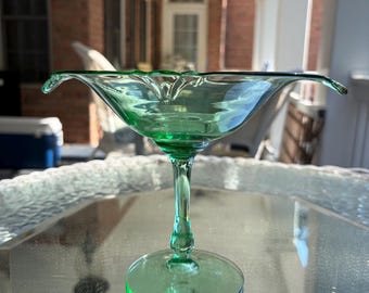 Vintage Lime Green Depression Glass, Vaseline Glass Compote