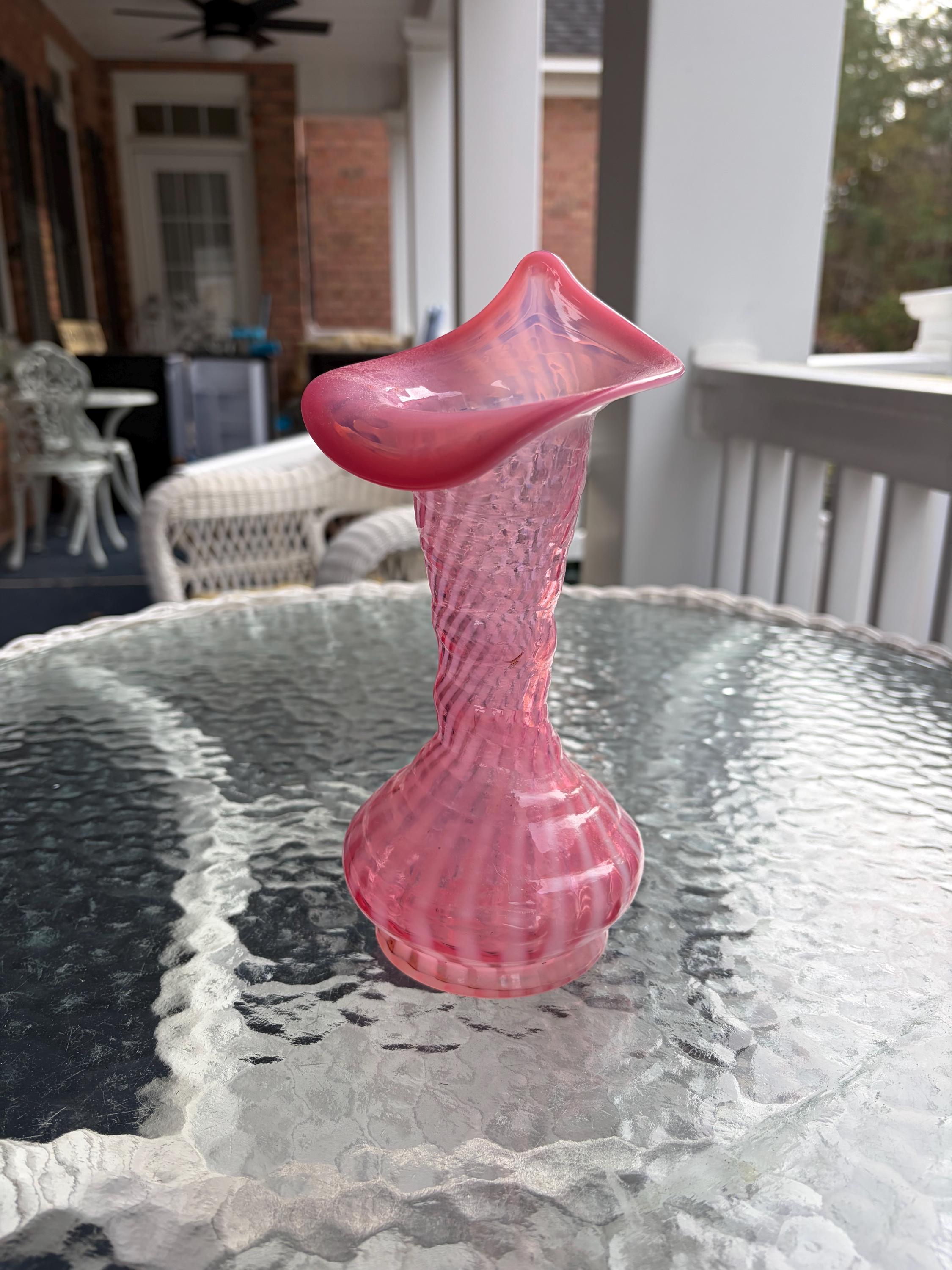 Fenton Cranberry Opalescent Swirl Vase - Etsy