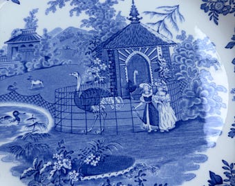 Vintage Spode Blue Room Collection “The Ostrich House” Blue Transferware Dinner Plate