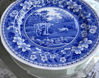 Vintage Spode Blue Room Collection “Milkmaid ” Blue Transferware Dinner Plate