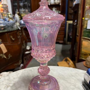 RARE! Fenton Iridescent Pink 95th Anniversary Pedestal Urn with Lid