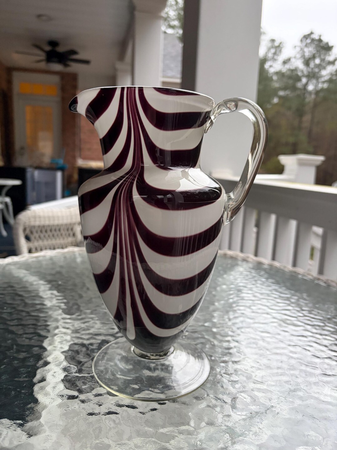 Pitcher Zebra Beautiful Vintage Murano-style Hand Blown Brown and White Zebra ...