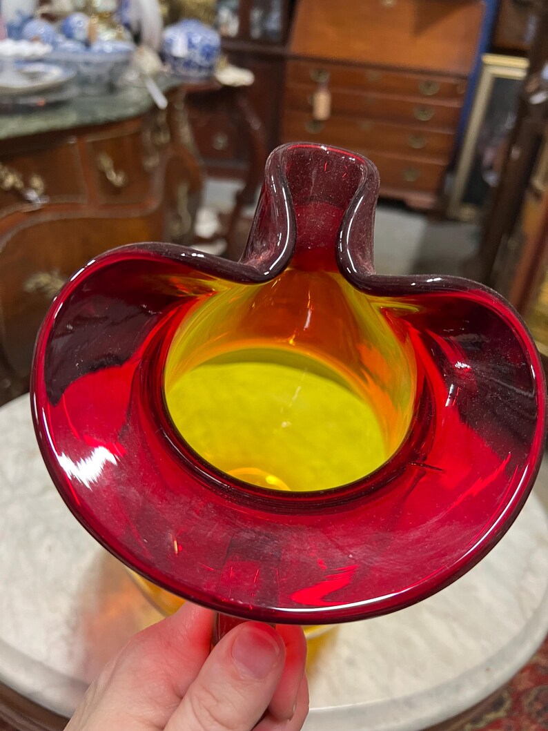 Stunning Blenko Hand Blown Amberina Art Glass Pitcher With Pinched ...