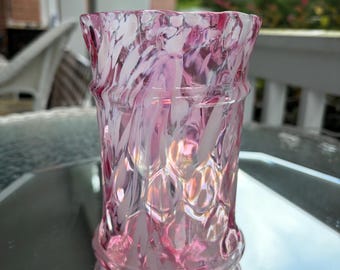 Exquisite Pink and White Spatter, Confetti Art Glass Vase with  Hankerchief Rim