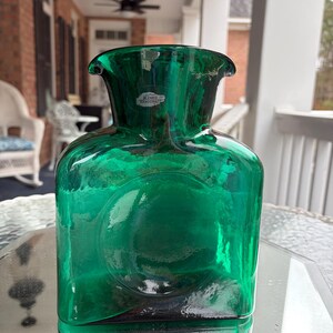 Exquisite Blenko Glass #384 Emerald Green  Hand Blown Water Bottle