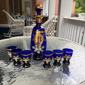 Murano Glass Decanter Blue Gold - Etsy