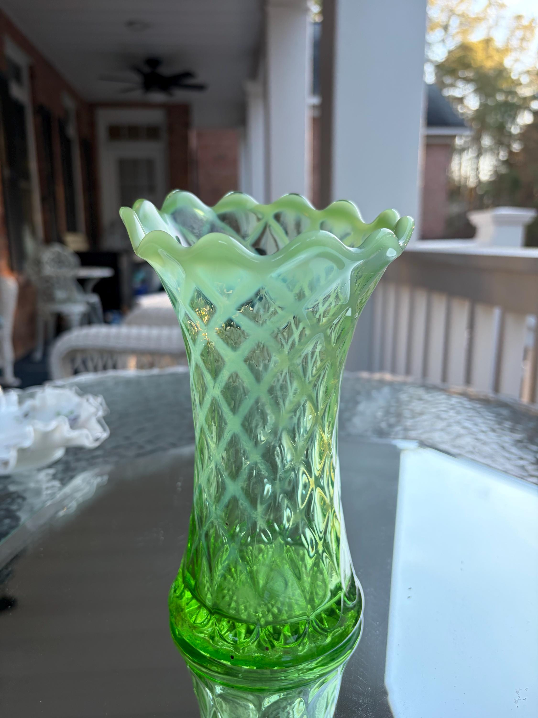 Jefferson Green Opalescent Glass Vase - Etsy